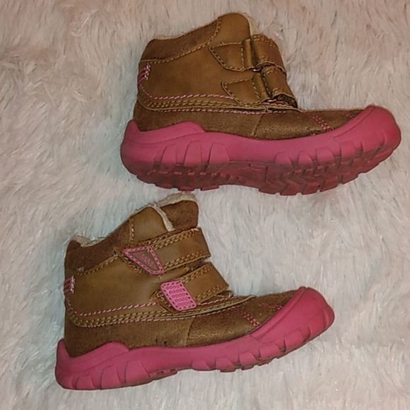 🌈Jam brown pink sheepskin fur baby snow boots sz9 - Picture 5 of 6